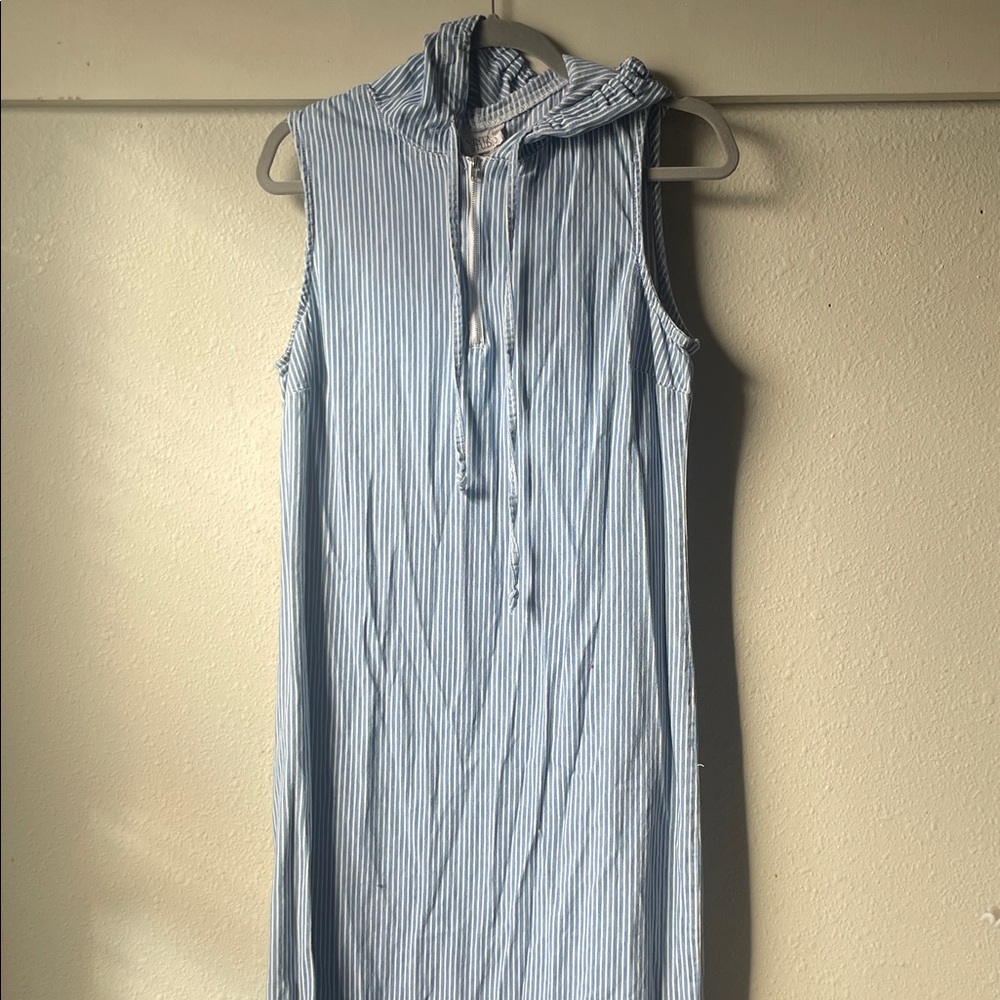 Vintage Studio 100% cotton vertical striped half zip hooded dress